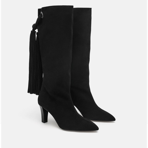 Zara Shoes - Zara fringed leather heeled boots size 9 (40)